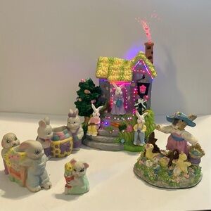 Easter Village Set with LED Lights and Accessories Charming Tales 5 Piece Bunny